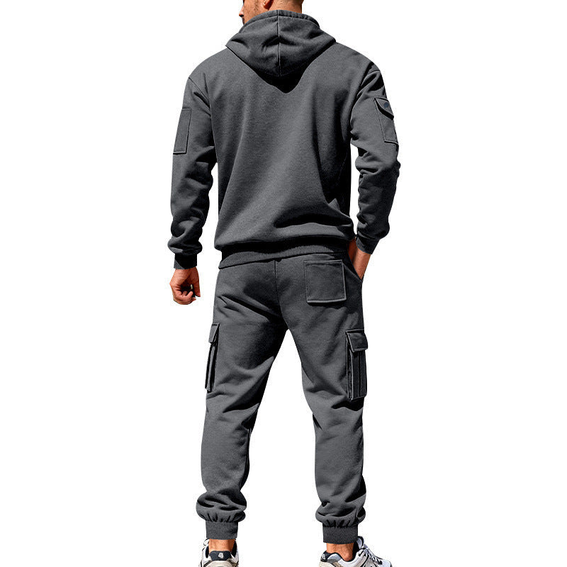 Men's Winter Fleece-Lined Hoodie  + Drawstring Joggers, Streetwear Outfit