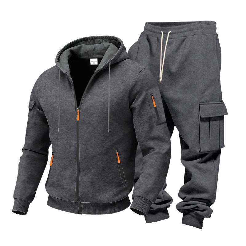 Men's Winter Fleece-Lined Hoodie  + Drawstring Joggers, Streetwear Outfit