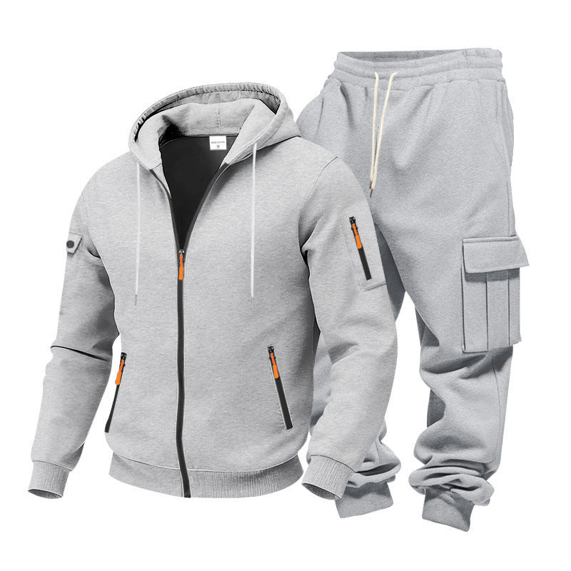 Men's Winter Fleece-Lined Hoodie  + Drawstring Joggers, Streetwear Outfit