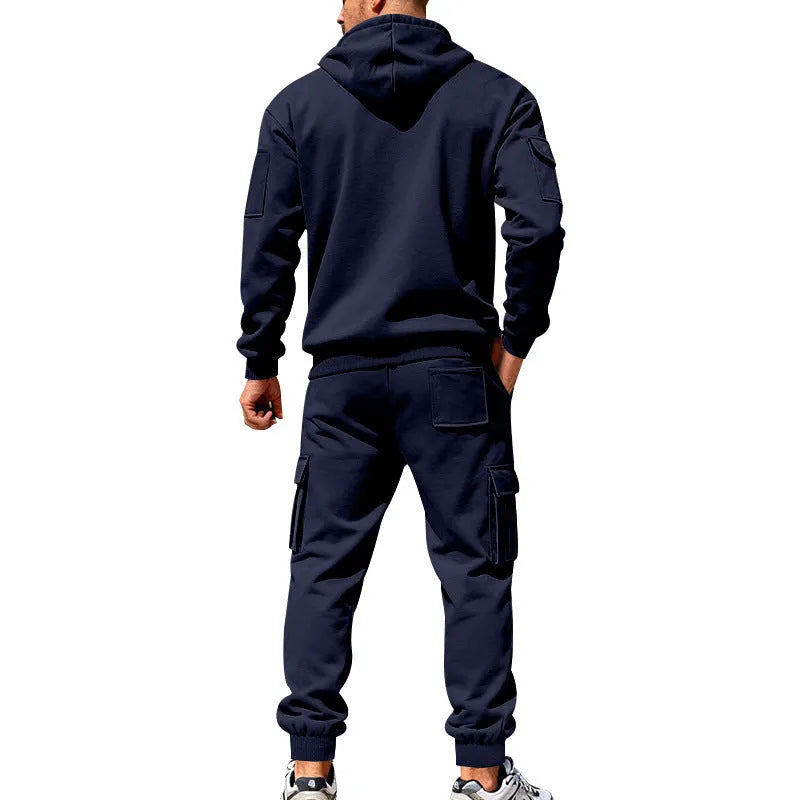 Men's Winter Fleece-Lined Hoodie  + Drawstring Joggers, Streetwear Outfit