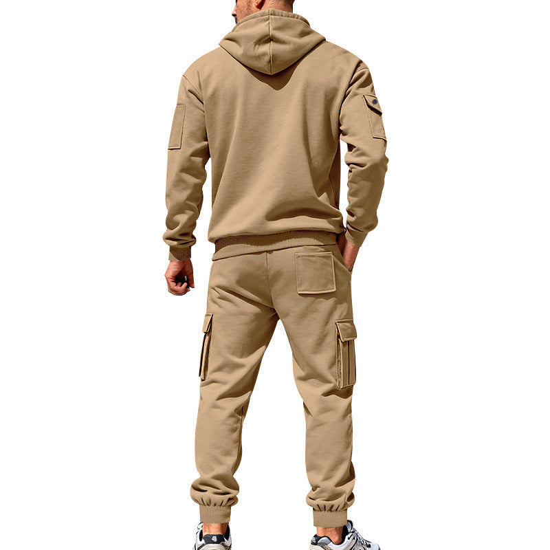 Men's Winter Fleece-Lined Hoodie  + Drawstring Joggers, Streetwear Outfit