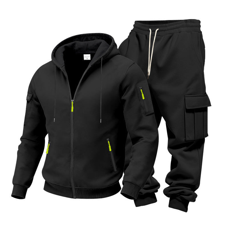 Men's Winter Fleece-Lined Hoodie  + Drawstring Joggers, Streetwear Outfit