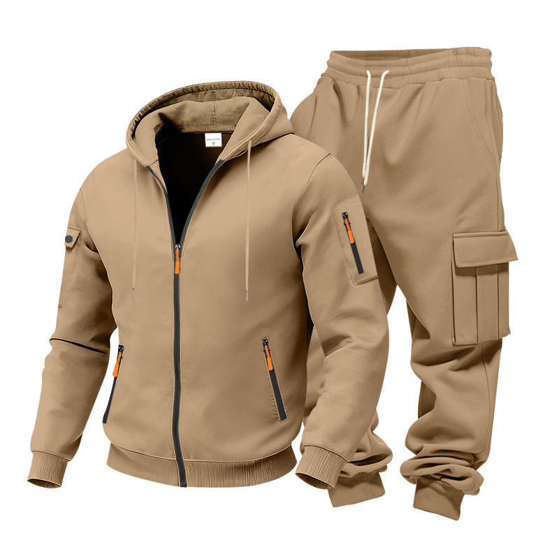 Men's Winter Fleece-Lined Hoodie  + Drawstring Joggers, Streetwear Outfit