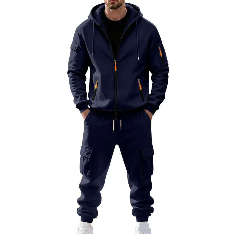 Men's Winter Fleece-Lined Hoodie  + Drawstring Joggers, Streetwear Outfit