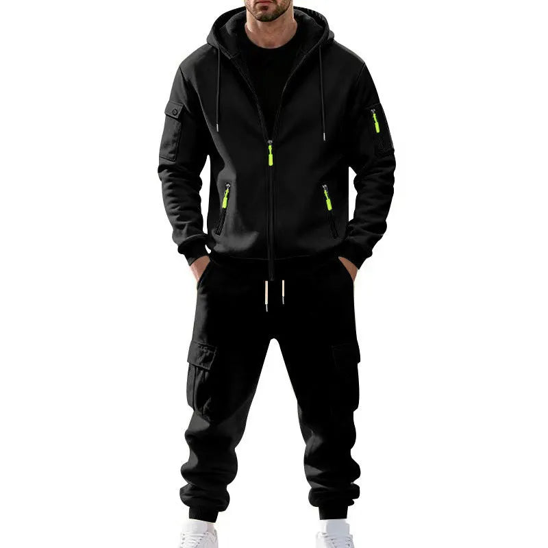 Men's Winter Fleece-Lined Hoodie  + Drawstring Joggers, Streetwear Outfit