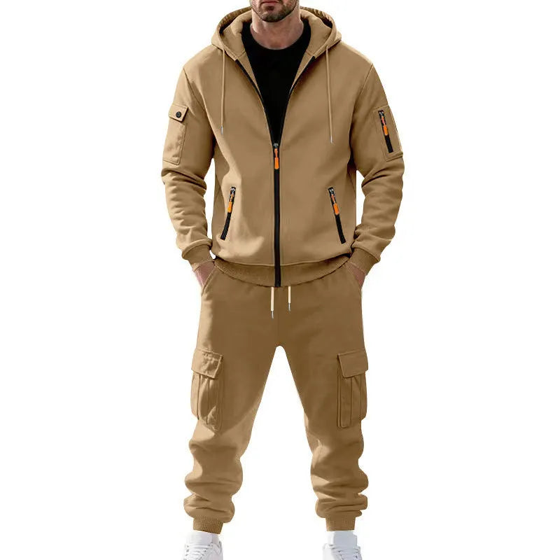 Men's Winter Fleece-Lined Hoodie  + Drawstring Joggers, Streetwear Outfit