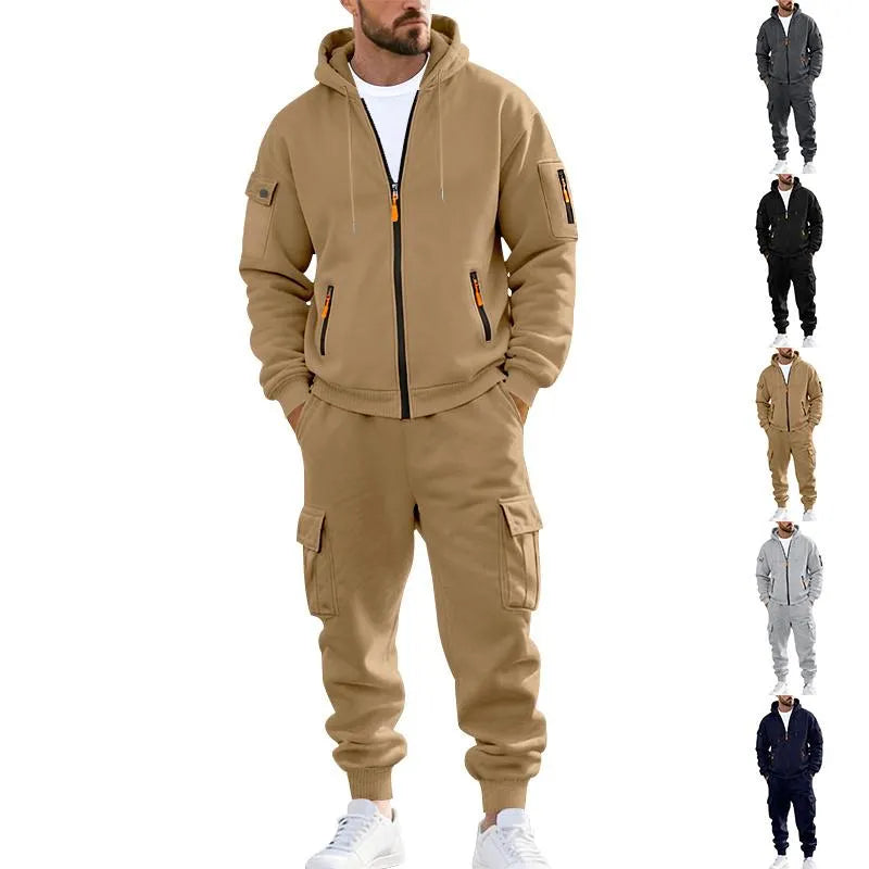 Men's Winter Fleece-Lined Hoodie  + Drawstring Joggers, Streetwear Outfit