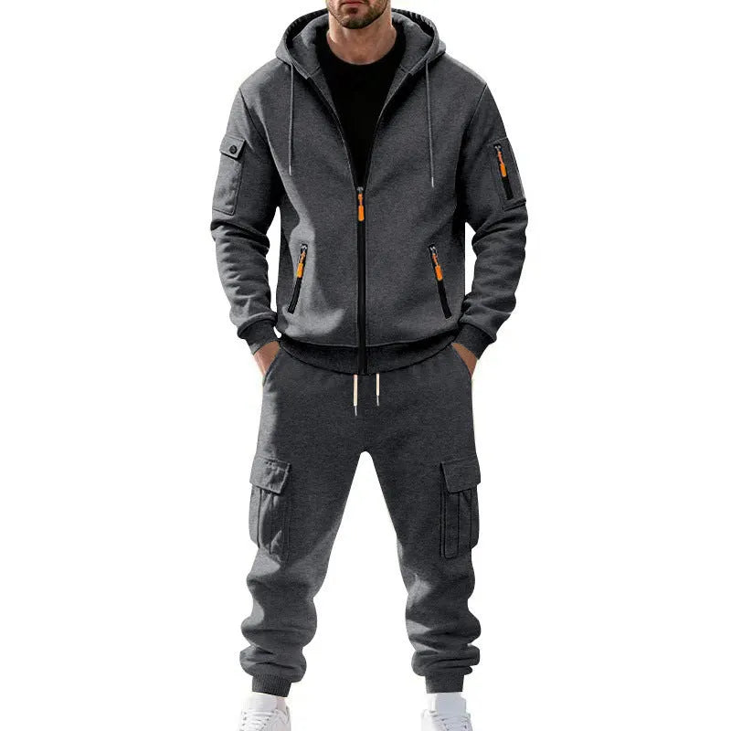 Men's Winter Fleece-Lined Hoodie  + Drawstring Joggers, Streetwear Outfit