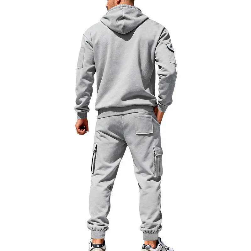 Men's Winter Fleece-Lined Hoodie  + Drawstring Joggers, Streetwear Outfit