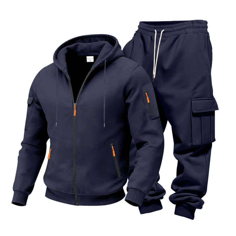 Men's Winter Fleece-Lined Hoodie  + Drawstring Joggers, Streetwear Outfit
