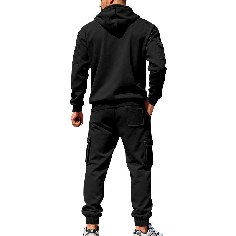 Men's Winter Fleece-Lined Hoodie  + Drawstring Joggers, Streetwear Outfit